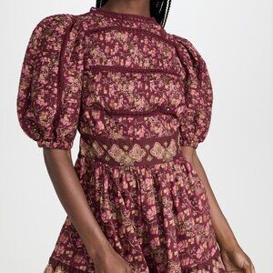 Sea Burgundy and Pink Floral Short Dress, Size Small $99.00